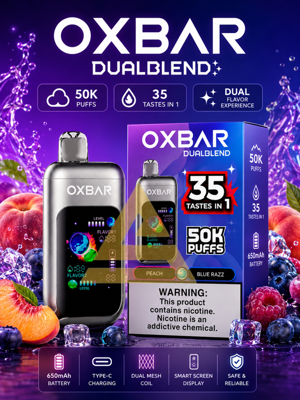 دستگاه یکبار مصرف اوکسبار50هزار پاف هلو + blue razz